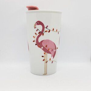 David's Tea Twisted Flamingo Christmas Ceramic Travel Cup Mug